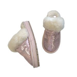 Michael Michael Kors Youth Girls Pink Sequin Faux Fur Slipper Size 1